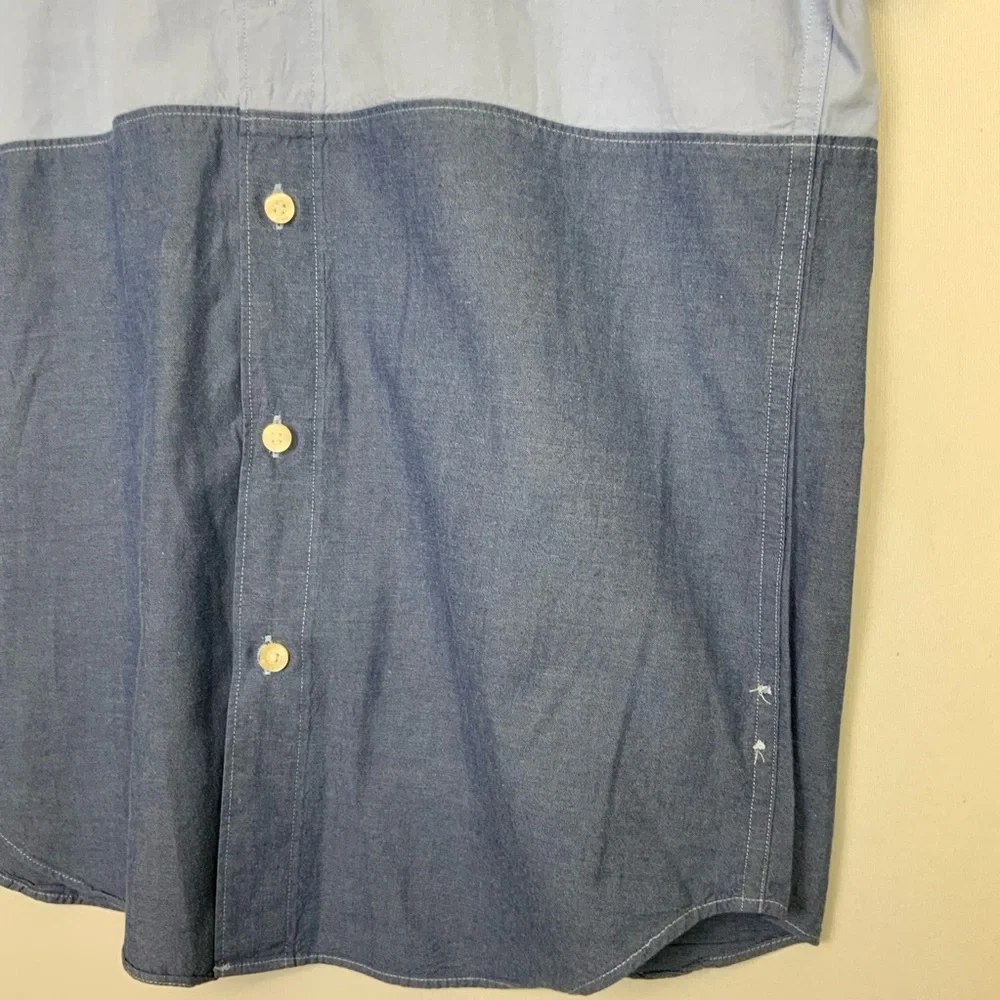 J. Crew Sz Small Blue Colorblock Sunwashed Oxford Button Down Short Sleeve Shirt